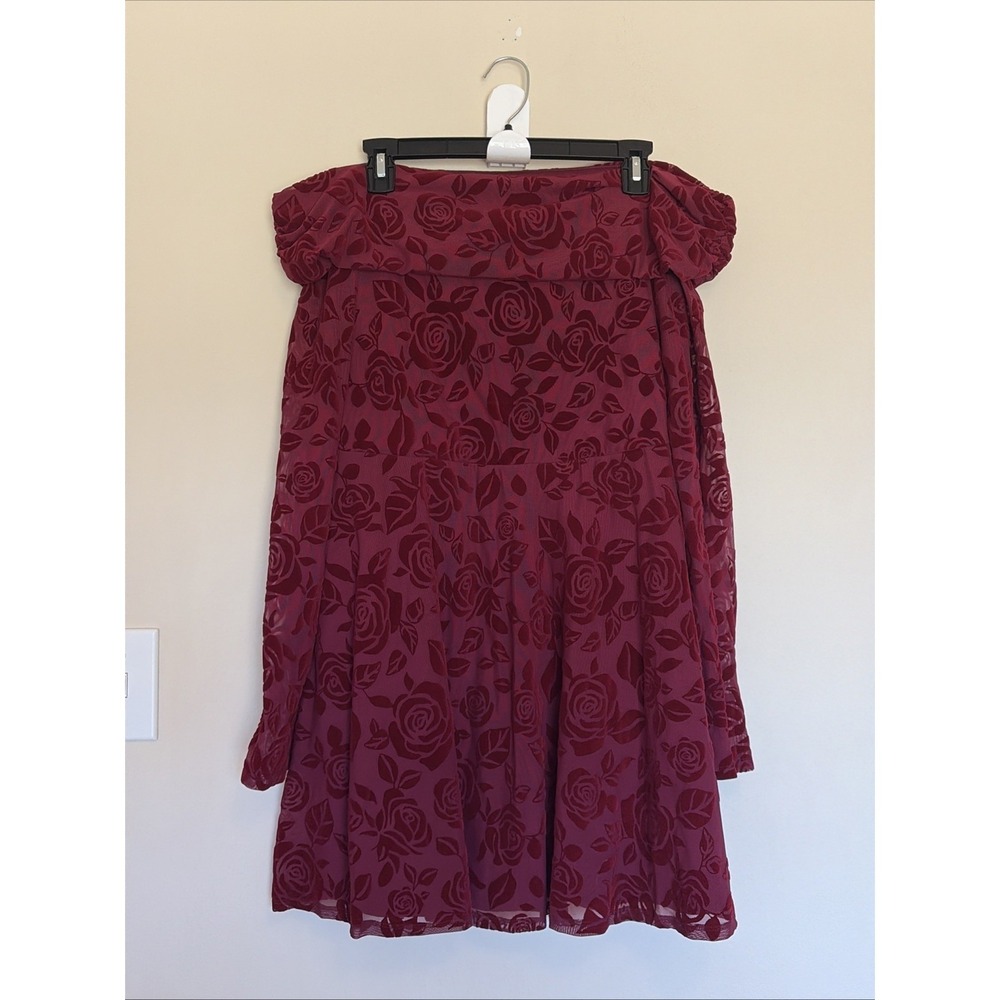 Wild Fable Target Red Burgundy Velour Rose Floral Off Shoulder Mini Dress Large